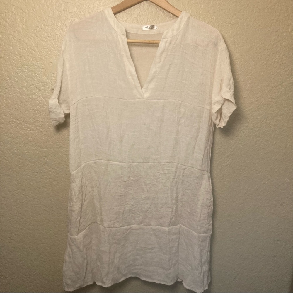 Elegant White Linen Aimage dress Size Medium